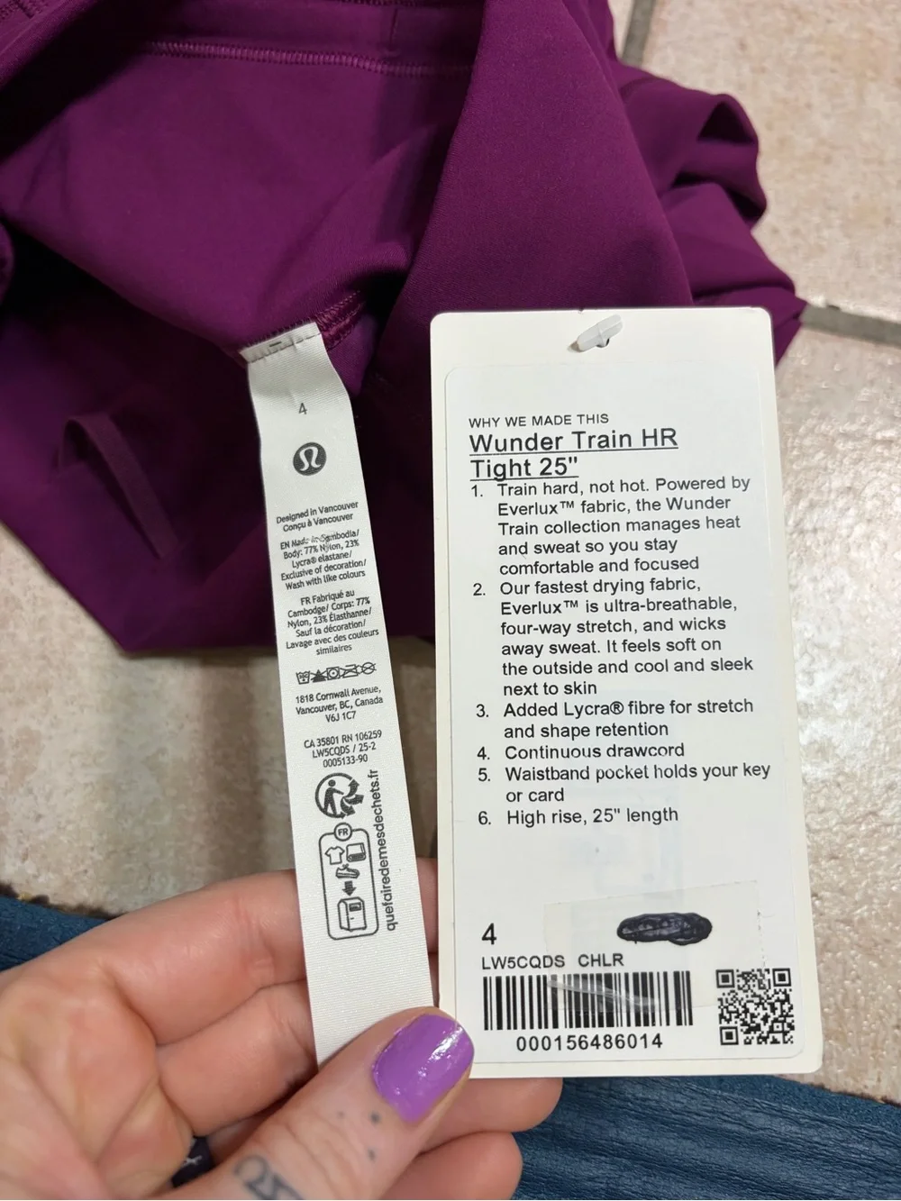 NWT Lululemon Wunder Train High-Rise Tight 25” (Chilled Grape) Size 4